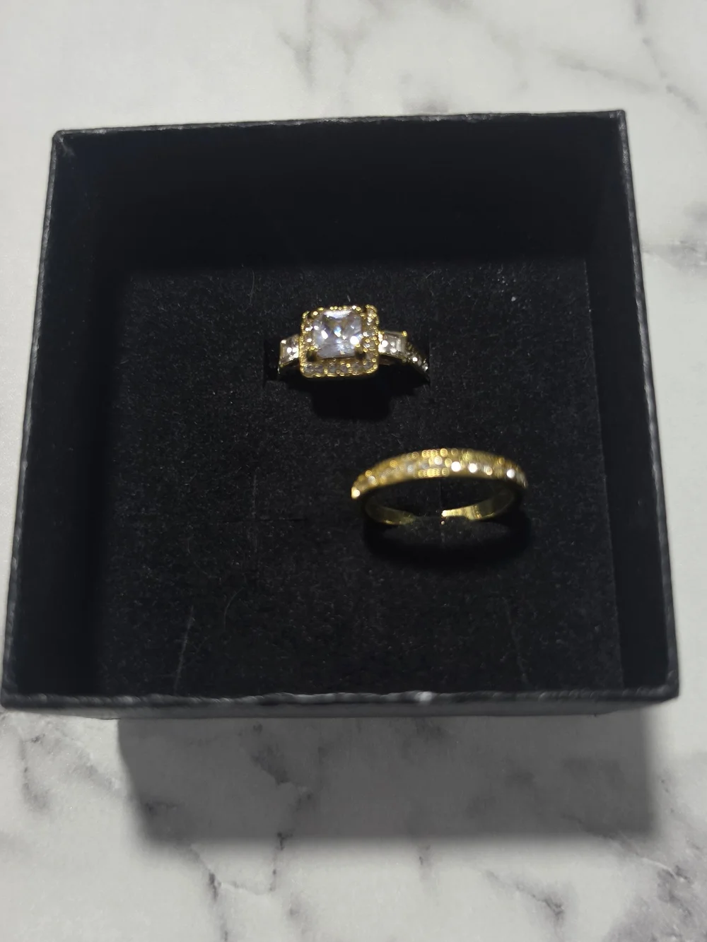 SHEIN Gold-Tone Clear Crystal Duo Ring Set